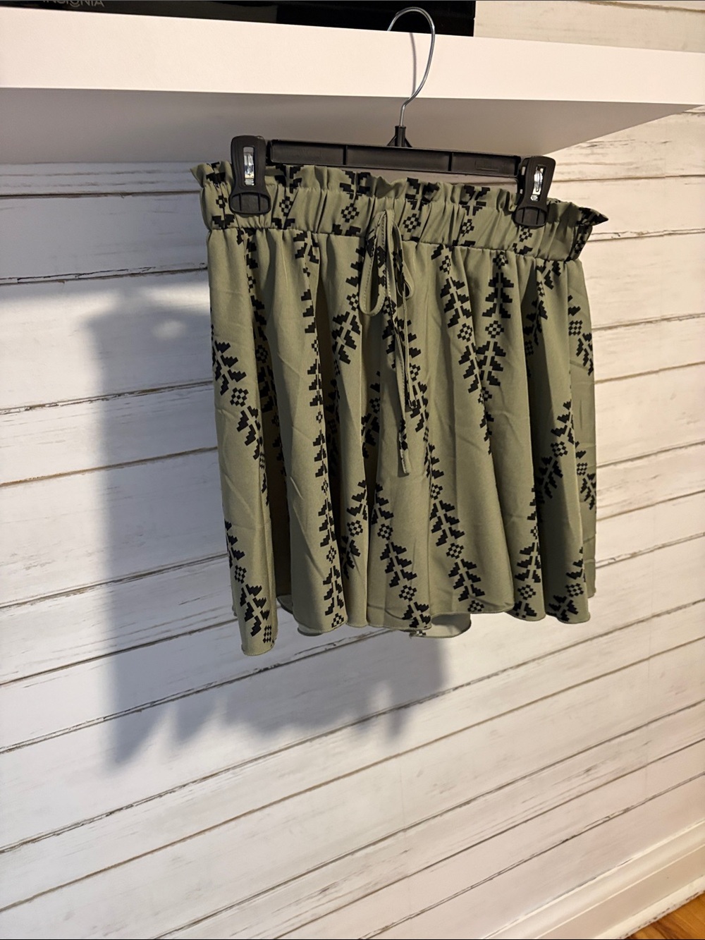 Olive Green Printed Drawstring Waist Skirt